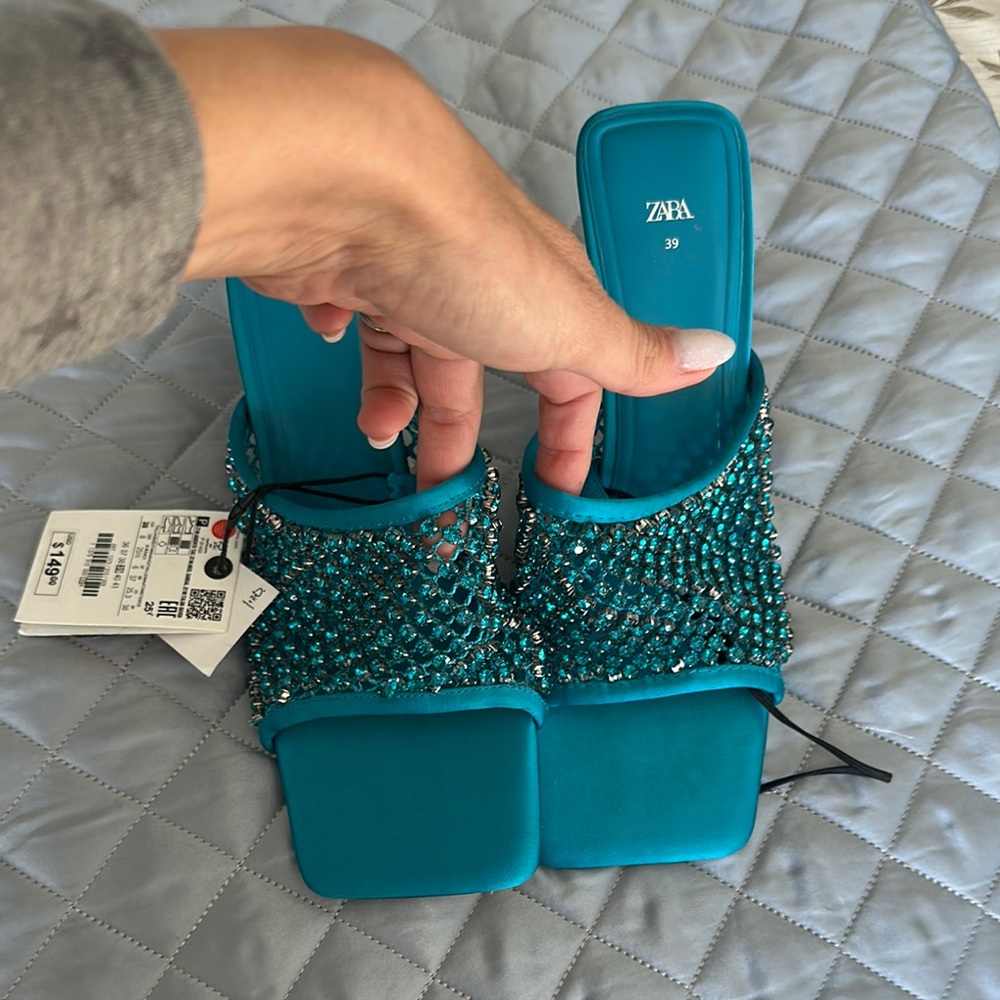 Zara Teal Beaded Sandals